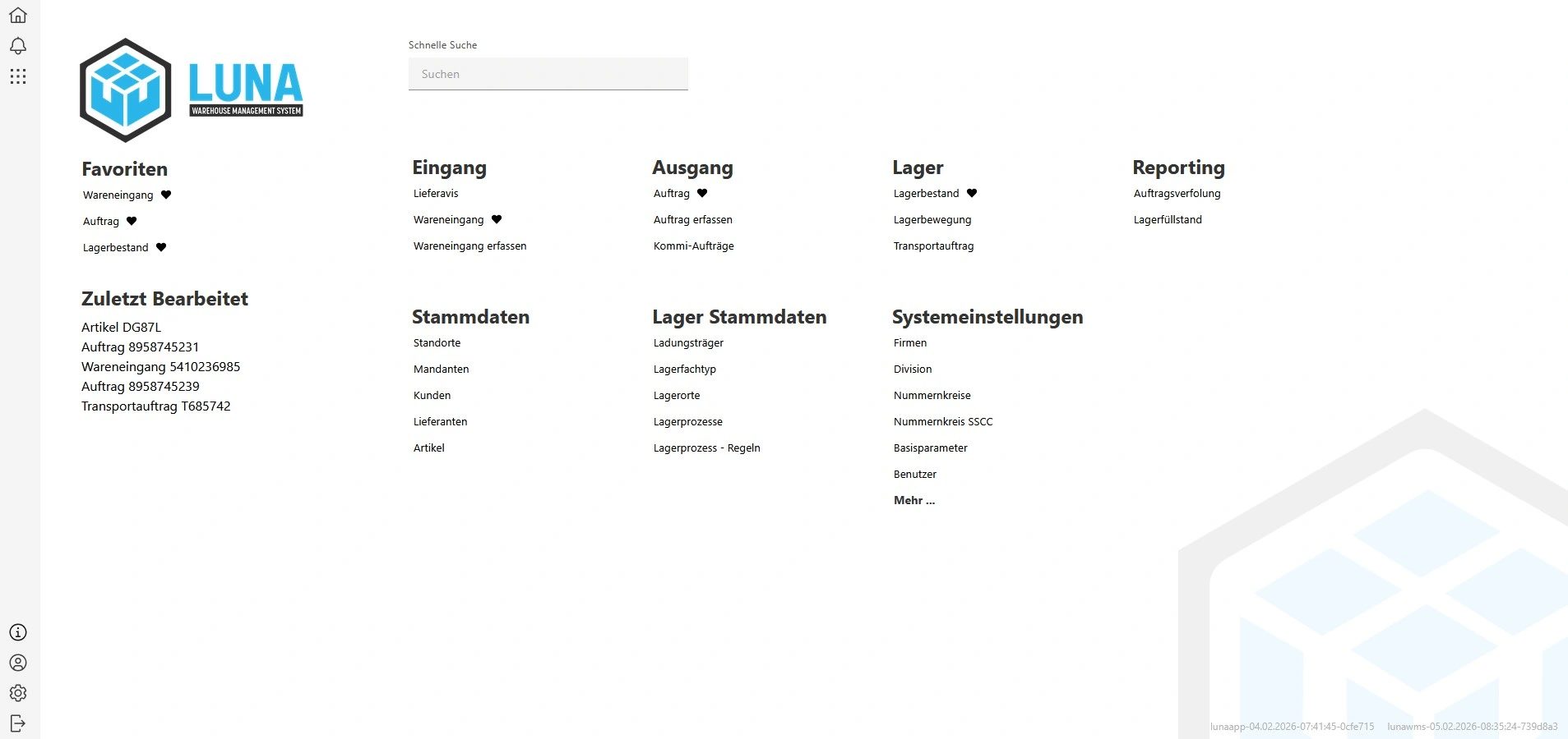 LUNA Startbildschirm